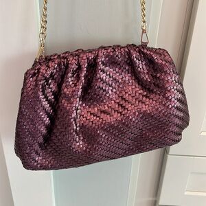 Anthropologie, metallic purple Frankie clam clutch with gold chain